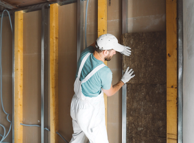 worker putting cellulose inserts to insulate walls
